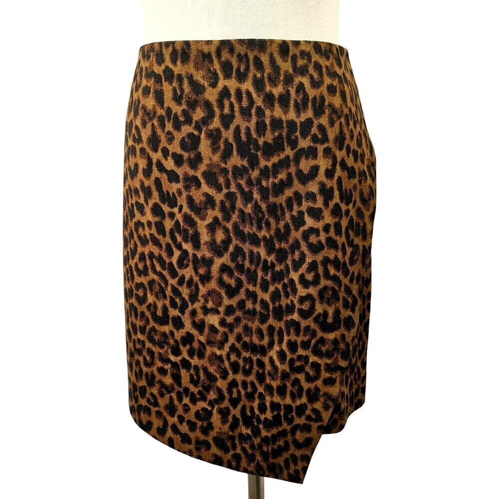 Ann Taylor Animal Print Asymmetrical Short Skirt Size 0 Stretch Wool Blend NEW